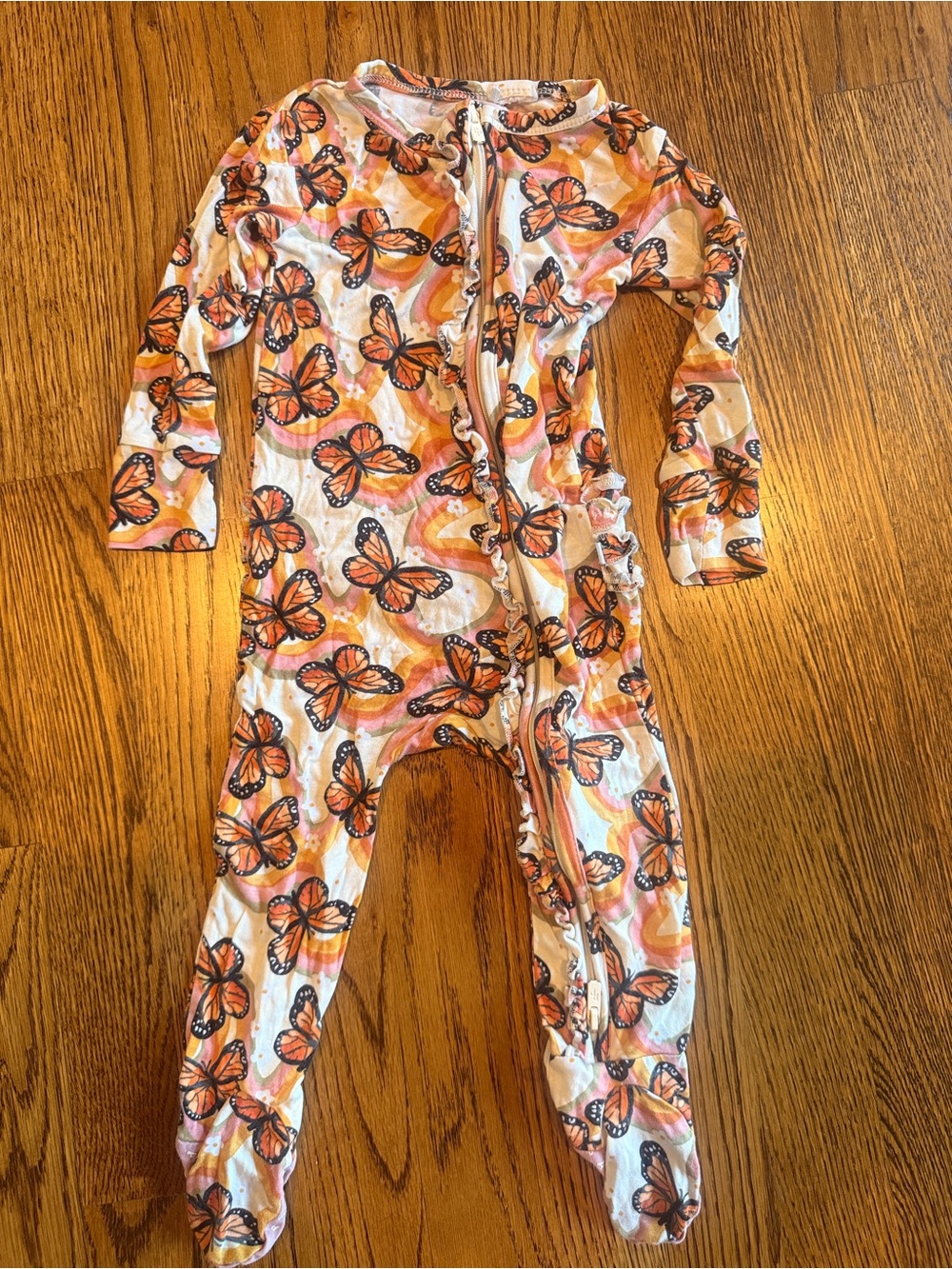 Posh Peanut orange Butterfly Print baby One-Piece Zipper Pajamas 3-6 months
